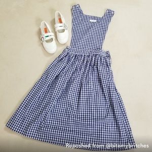Vintage Handmade Gingham Bib Dress Blue/White S